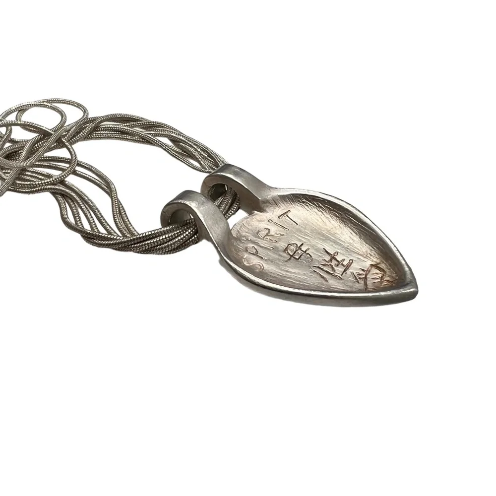 VINTAGE 6 CHAIN SILVER TONE NECKLACE WITH TEARDROP PENDANT WITH BLACK STONE
